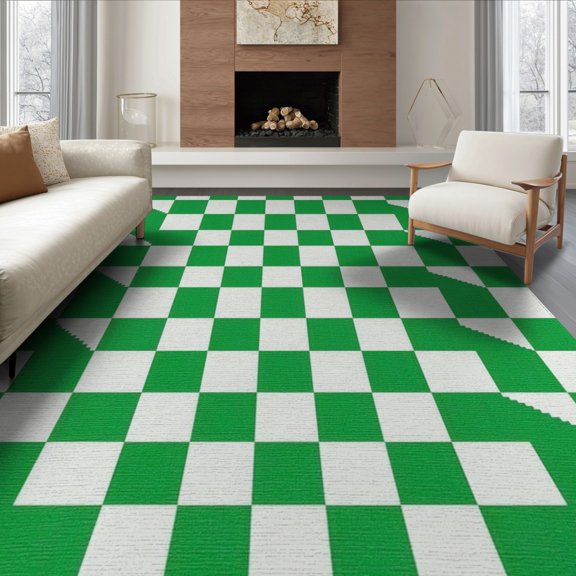 ODIKA Fuzzy Checkered Funky Diagonal Contemporary Geometric Checkerboard for Dining Room, Large Office, Lounge, Non-Slip Chair-Friendly