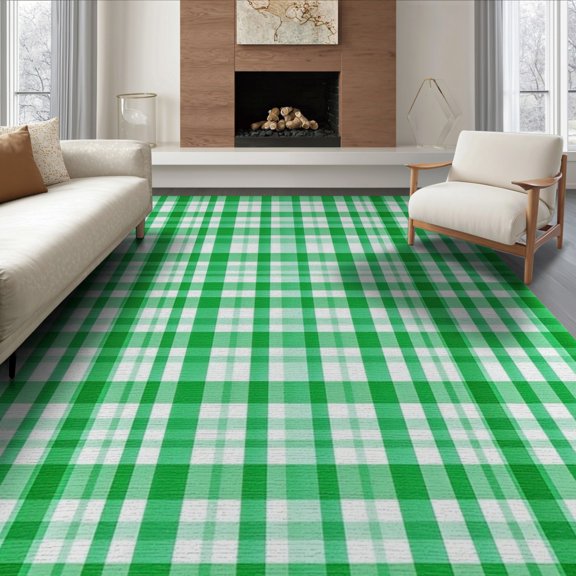 ODIKA Fuzzy Funky Checkered Gingham Grid Contemporary Motif Checkerboard for Living Room, Under Sectional, Family , Non-Slip Flatwoven