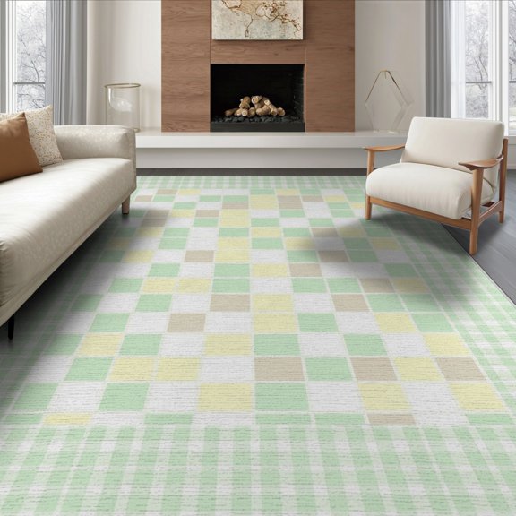 ODIKA Fuzzy Gingham Funky Crosshatch Motif Symmetrical Block Print Foldable Easy Care for King Size Bedroom, Master Suite, Under Bed