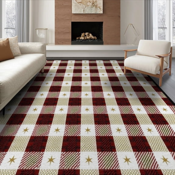 ODIKA Fuzzy Vintage Fluffy Plaid Festive Reindeer Alfombra Para Sala Foldable Easy Care for King Size Bedroom, Master Suite, Under Bed