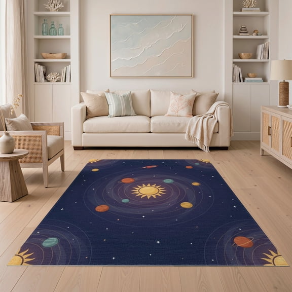 ODIKA Galaxy Explorer Playmat With Bright Planetary Universe Scene Easy Care Kids Safe for Small Living Room, Playroom, Bedroom