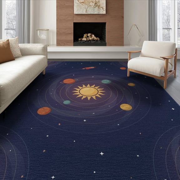 ODIKA Galaxy Explorer Playmat With Bright Planetary Universe Scene for King Size Bedroom, Master Suite, Under Bed, Foldable Easy Care
