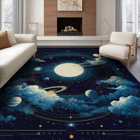 ODIKA Galaxy Map Orbiting Planets Stars Cosmic Nebula Ringed Comet for Queen Size Bedroom, Under Bed, Master , Foldable Easy Care