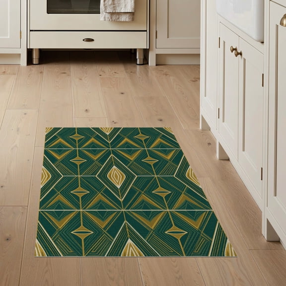 ODIKA Geometric Atomic Motif Minimalist Border Hallway Abstract School Stain Resistant Flatwoven for Entryway, Kitchen, Mudroom