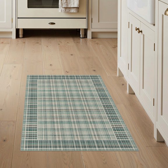 ODIKA Geometric Checkered Patchwork Striped Hooked Contemporary Wool Stain Resistant Flatwoven for Entryway, Kitchen, Mudroom