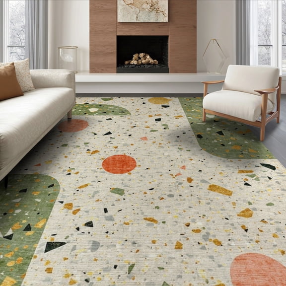 ODIKA Geometric Mid Century Abstract Terrazzo Speckle Boho Hallway for King Size Bedroom, Master Suite, Under Bed, Foldable Easy Care
