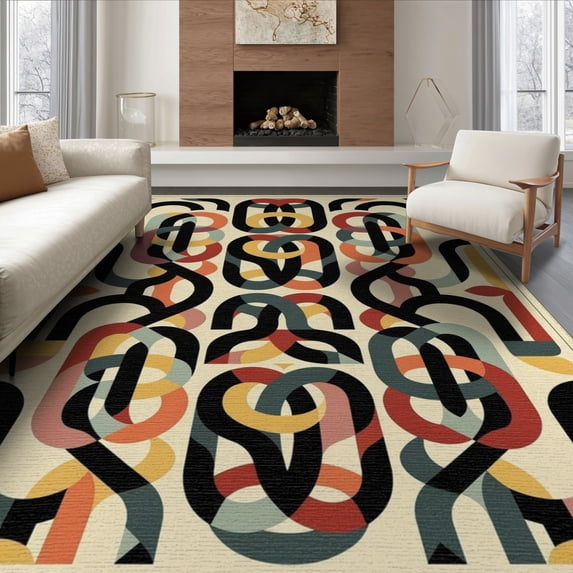 ODIKA Geometric Mid Century Interlocking Curves Minimalist Designer for Queen Size Bedroom, Under Bed, Master Suite, Foldable Easy Care