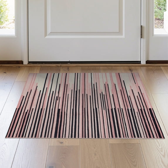 ODIKA Geometric Minimalist Abstract Stripe With Interlocking Square Accents for Hallway, Study Room, Playroom, Non-Slip Low Profile