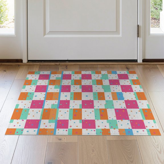 ODIKA Geometric Pink Block Layout Playful Sprinkled Details Abstract Stain Resistant Thin Throw for Entryway, Kitchen, Laundry Room