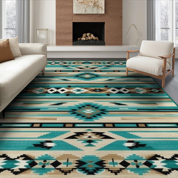 ODIKA Geometric Striped Checkered Southwestern Mosaic Grid Wool Hooked Foldable Easy Care for King Size Bedroom, Master Suite, Under Bed