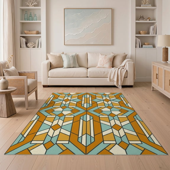 ODIKA Geometric Symmetrical Showcasing Kaleidoscope Hallway Abstract for Dining Room, Under Table, Home Office, Non-Slip Chair-Friendly