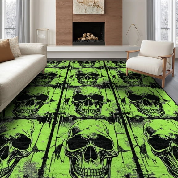 ODIKA Ghost Horror Gothic Skull Motif Repeating Spooky Halloween Witchy Non-Slip Chair-Friendly Floor for Dining Room, Under Table, Office