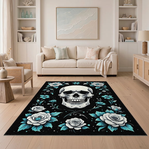 ODIKA Ghost Ornate Horror Skull Mirrored Halloween Gothic Witchy Witch for Dining Room, Under Table, Home Office, Non-Slip Chair-Friendly