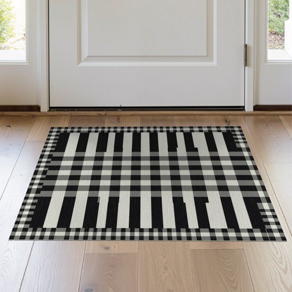 ODIKA Gingham Door Balanced Grid Intersection Rectangular Welcome Composition Non-Slip Low Profile for Hallway, Study Room, Playroom