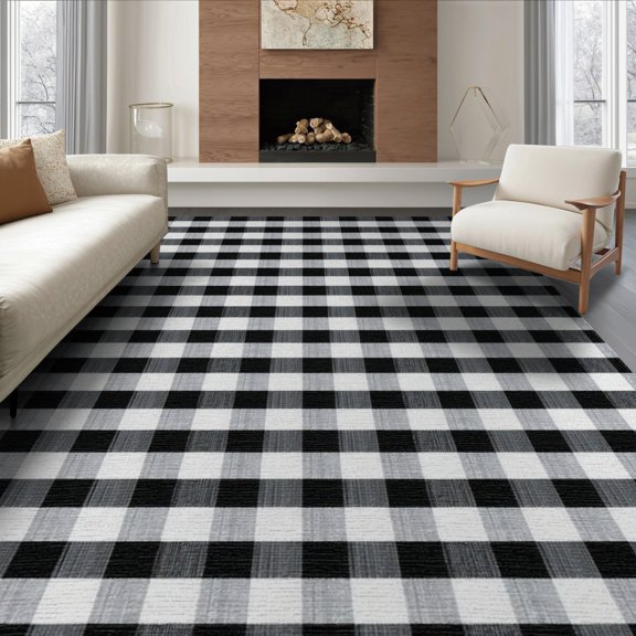 ODIKA Gingham Door Farmhouse Rectangular Doormat Composition Fall Plaid for Dining Room, Large Office, Lounge, Non-Slip Chair-Friendly