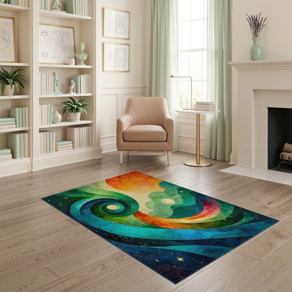ODIKA Glitter Stars Ombre Abstract Cosmic Swirl Galaxy Striped Starburst for Dorm Room, Small Living Apartment, Stain Resistant Low Profile