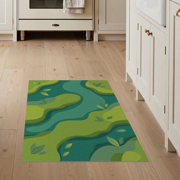 ODIKA Golf Chartreuse Koi Abstract Bug Botanical Terrain Shaped Pond for Entryway, Kitchen, Mudroom, Stain Resistant Flatwoven
