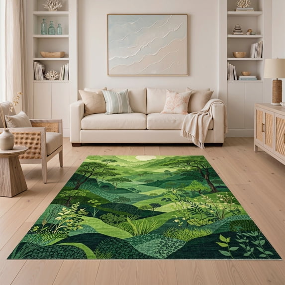 ODIKA Golf Koi Bug Topographic Landscape Tufted Terrain Pond Cartoon Non-Slip Low Profile for Guest Room, Lounge, Apartment