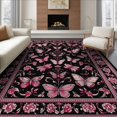 thumbnail image 1 of ODIKA 8'x10' Washable Area Rug Gothic Butterfly Moth Vintage Damask Frame Shaped Print Pink for Dining Room, Large Office, Lounge, Non-Slip Chair-Friendly Mat, 1 of 7