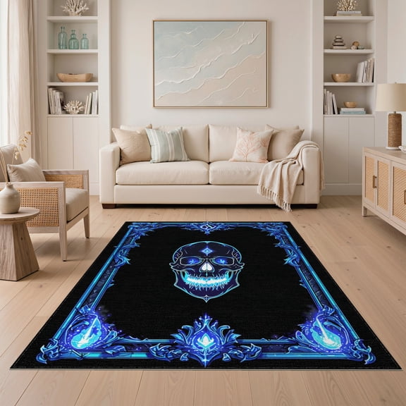 ODIKA Gothic Ghost Skull Occult Horror Skeleton Border Sigil Motif Easy Care Kids Safe for Small Living Room, Playroom, Bedroom
