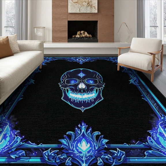 ODIKA Gothic Ghost Skull Occult Horror Skeleton Border Sigil Motif for Dining Room, Under Table, Office, Non-Slip Chair-Friendly Floor