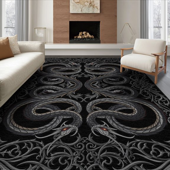 ODIKA Gothic Ornate Whimsy Scaled Motifs Sinuous Reptile Abstract Snake for Dining Room, Under Table, Office, Non-Slip Chair-Friendly Floor