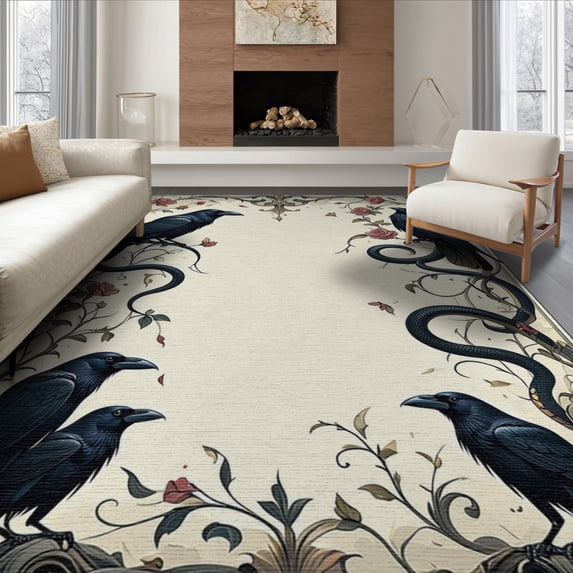 ODIKA Gothic Raven Snake Crow Intertwined Whimsical Whimsy Tattoo Bathroom for Dining Room, Under Table, Office, Non-Slip Chair-Friendly Floor
