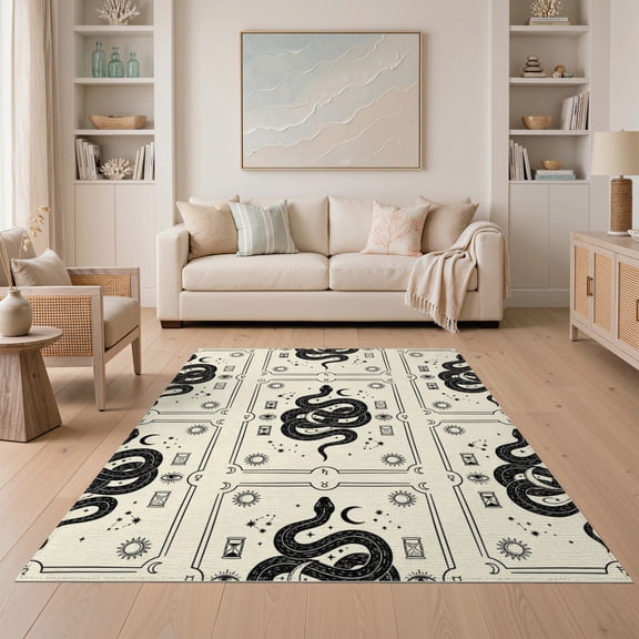 ODIKA Gothic Ritual Occult Botanical Serpentine Constellation Astrology Non-Slip Low Profile for Guest Room, Lounge, Apartment