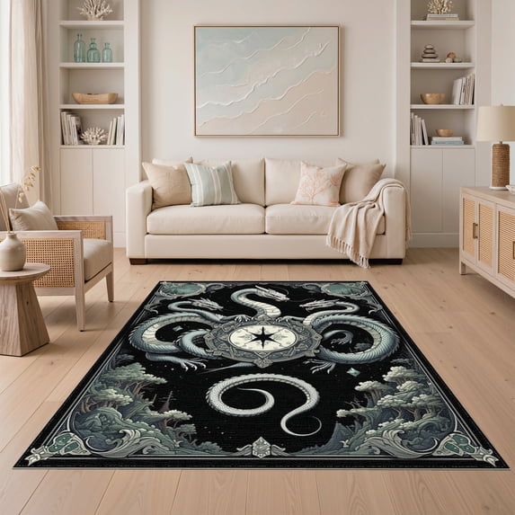 ODIKA Gothic Snake Serpent Mystical Tattoo Ornate Symmetrical Whimsy Non-Slip Chair-Friendly for Dining Room, Under Table, Home Office