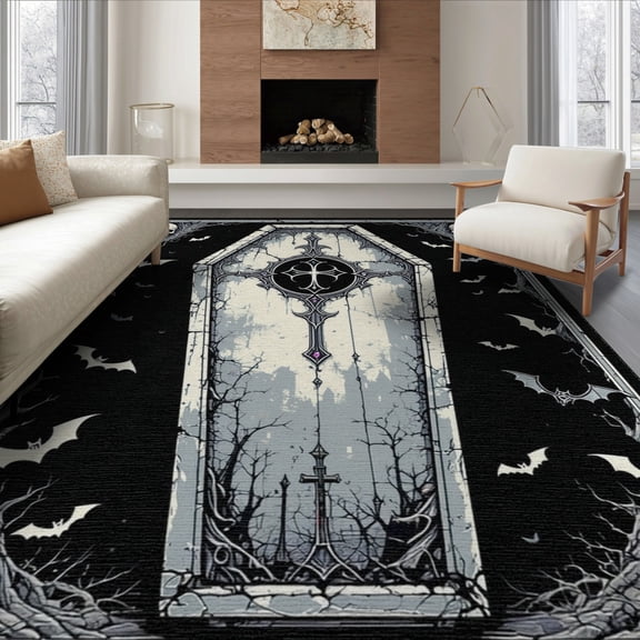 ODIKA Gothic Spiderweb Skull Coffin Bat Cross Symmetrical Halloween Design Foldable Easy Care for Queen Size Bedroom, Under Bed, Master