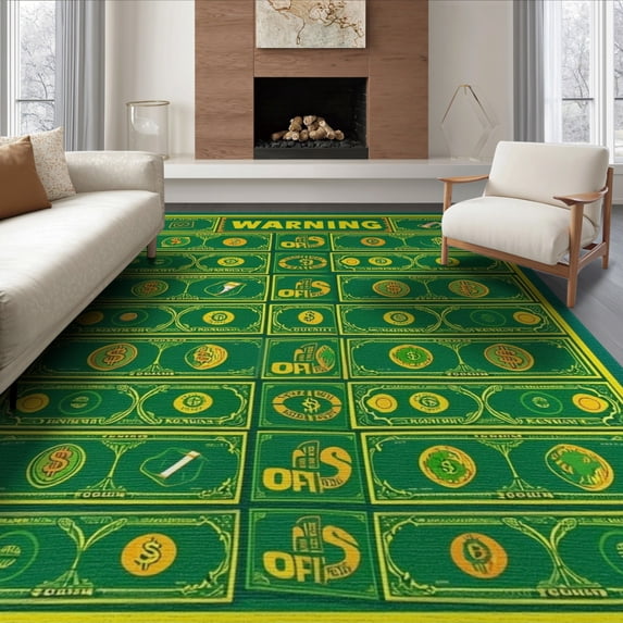 ODIKA 6'x9' Washable Area Rug Graphic Cartoon Funky Stacks Warning Text Bathroom Men for Dining Room, Under Table, Office Décor, Non-Slip Chair-Friendly