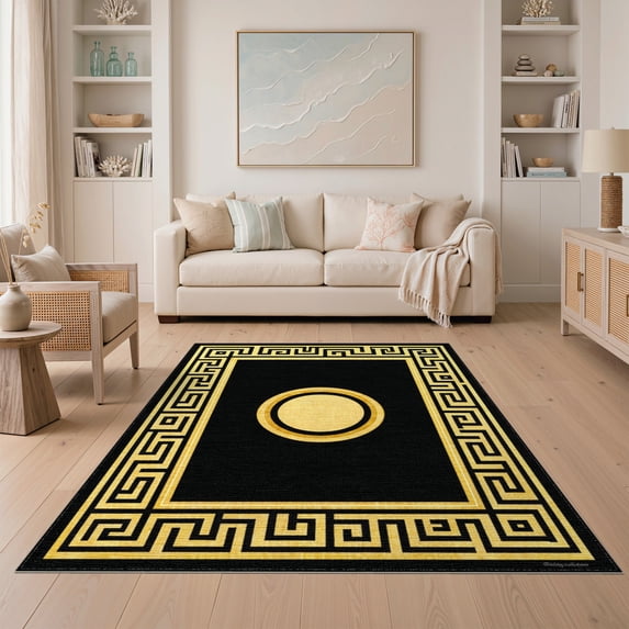 ODIKA Greek Bold Key Meander Border Fretwork Scroll Geometric Fret Non-Slip Chair-Friendly for Dining Room, Under Table, Home Office