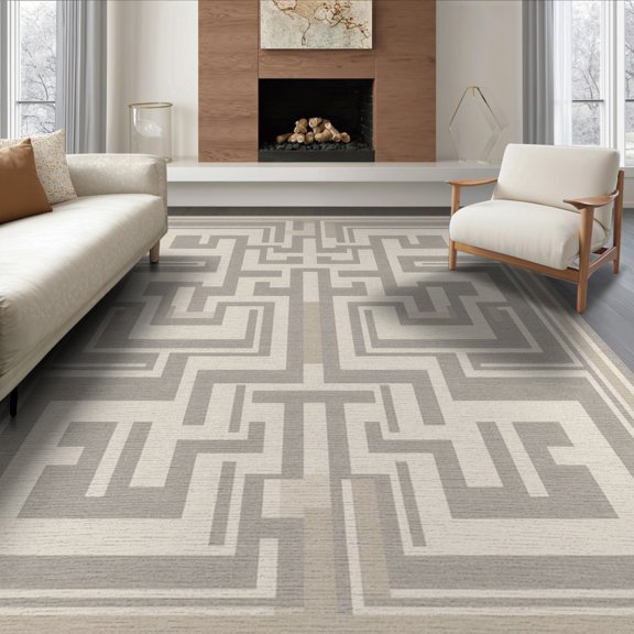 ODIKA Greek Key Abstract Interlocking Maze Trellis Frame Geometric Foldable Easy Care for King Size Bedroom, Master Suite, Under Bed