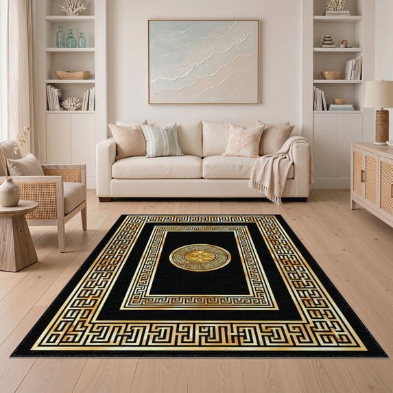 ODIKA Greek Key Fretwork Meander Frame Border Scroll Geometric Fret Easy Care Kids Safe for Small Living Room, Playroom, Bedroom