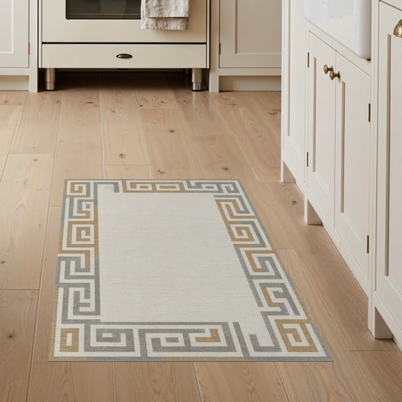 ODIKA Greek Key Geometric Maze Interlocking Meander Borders Border for Entryway, Kitchen, Mudroom, Stain Resistant Flatwoven