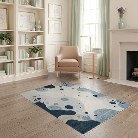 ODIKA Grey Spotted Fluffy Abstract Swirl Shaggy Scattered Motif Fabric for Home Office, Gaming Room, Under Desk, Non-Slip Chair-Friendly