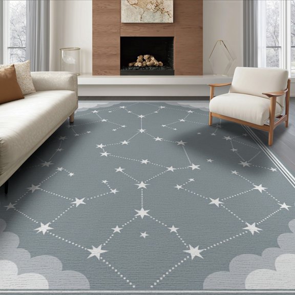 ODIKA Grid Border Whimsical Motif Scatter Playful Whimsy Constellation Refined Foldable Easy Care for King Size Bedroom, Master Suite, Under Bed