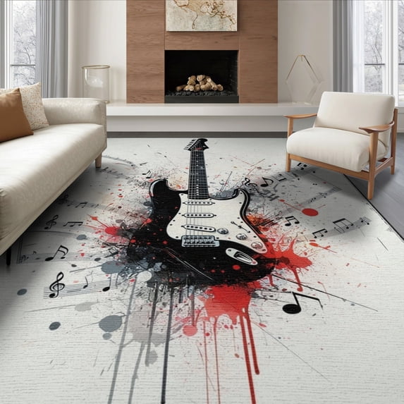 ODIKA Guitar Music Notes Rock Grunge Hip Vintage Distressed Border for Queen Size Bedroom, Under Bed, Master Suite, Foldable Easy Care