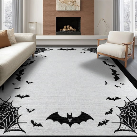 ODIKA Halloween Bat Layered Checkered Plaid Spooky Door Front Lettering Non-Slip Chair-Friendly for Dining Room, Large Office, Lounge