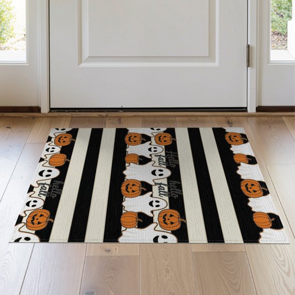 ODIKA Halloween Fall Striped Doormat Featuring Spooky Fallc Door Layering for Bedroom, Nursery, RV, Pet Friendly & Kids Safe Bedside