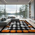 thumbnail image 1 of ODIKA Halloween Ghost Plaid Pumpkin Border Striped Fallc Door Doormat Low Profile Flatwoven for Great Room, Indoor Open Concept, Large Living, 1 of 7