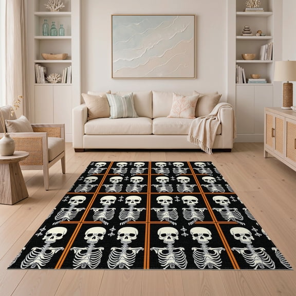 ODIKA Halloween Skull Spooky Interlocking Skeleton Grid Border Gothic Non-Slip Chair-Friendly for Dining Room, Under Table, Home Office