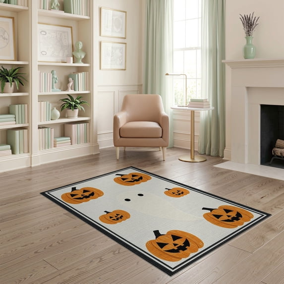 ODIKA Halloween Striped Pumpkin Ghost Farmhouse Welcome Fallc Door Pet Friendly & Kids Safe Play for Playroom, Bedroom, Reading Nook