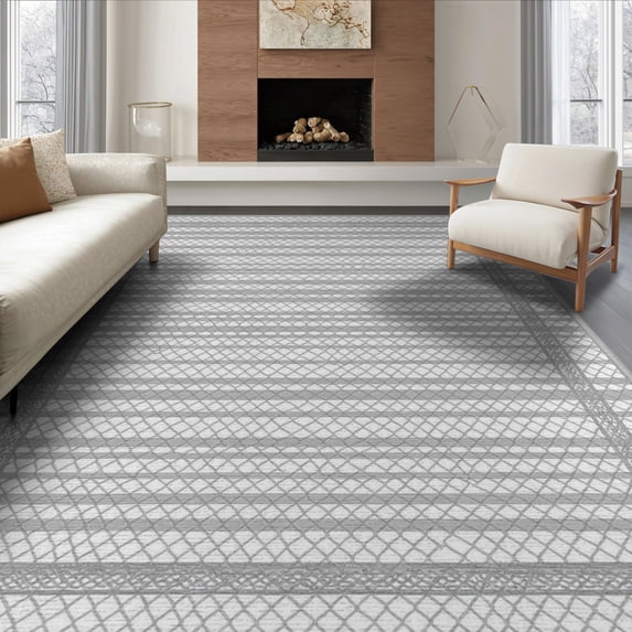 ODIKA Hallway Contemporary Lattice Web Striped Band Pile Way Grey for Dining Room, Large Office, Lounge, Non-Slip Chair-Friendly
