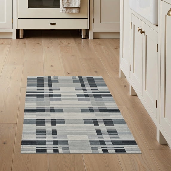 ODIKA Hallway Contemporary Striped Lattice Interlocking Grid Pile Pet Friendly & Kids Safe for Bedroom, Bedside, Nursery