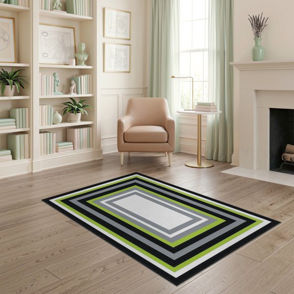 ODIKA Hallway Geometric Striped Web Grid Interlocking Borders Pile for Playroom, Bedroom, Reading Nook, Pet Friendly & Kids Safe Play