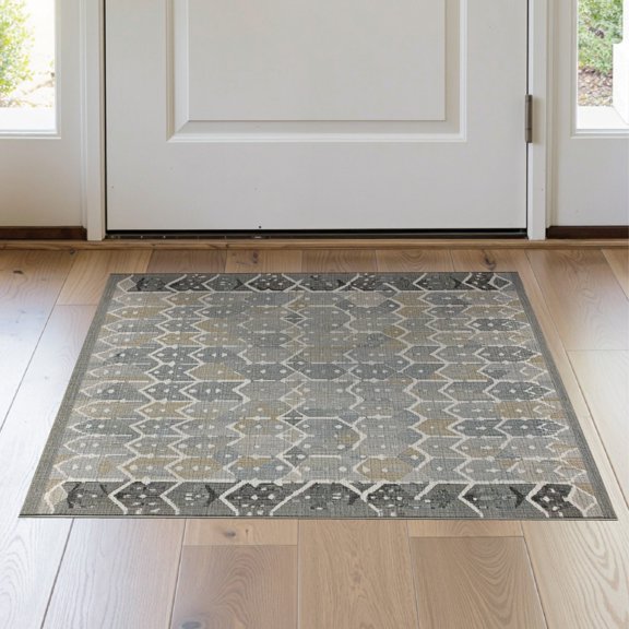 ODIKA Hallway Lattice Interlocking Geometric Border Pile Way Web for Bedroom, Nursery, RV, Pet Friendly & Kids Safe Bedside