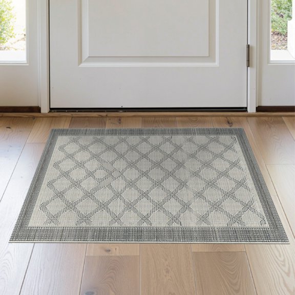 ODIKA Hallway Lattice Interlocking Web Grid Pile Way Grey Geometric Stain Resistant Thin Throw for Entryway, Kitchen, Laundry Room