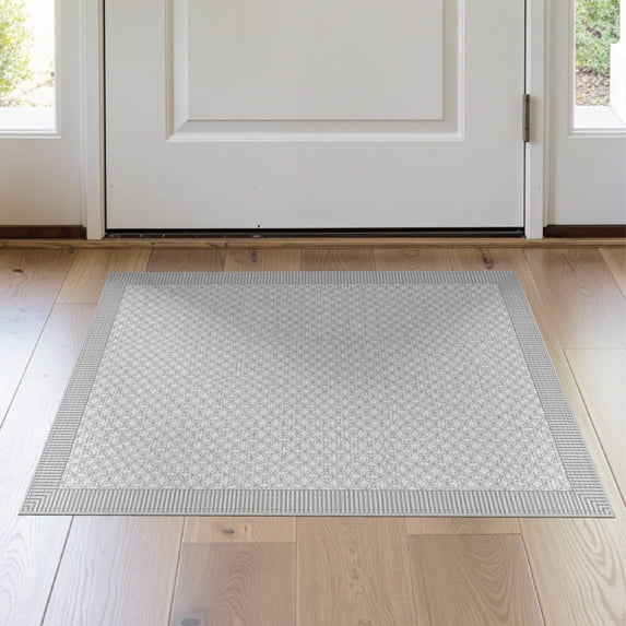 ODIKA Hallway Striped Border Featuring Minimalist Grid Pile Way for Study Room, Playroom, Non-Slip Low Profile