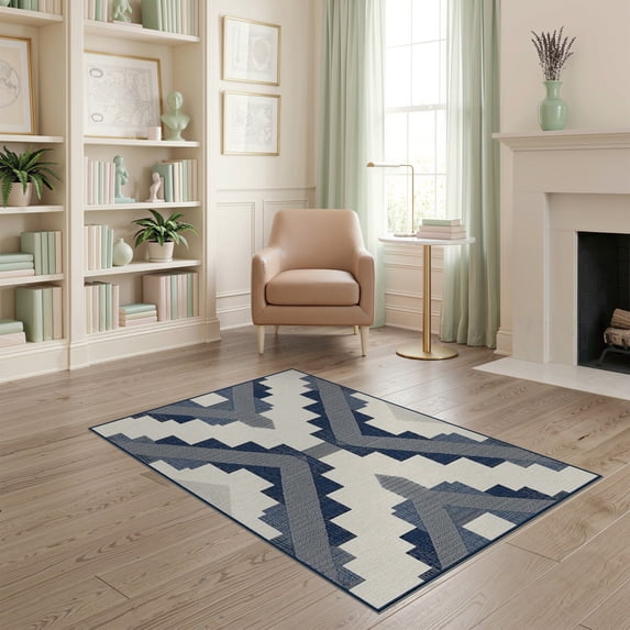 ODIKA Herringbone Boho Bordered Diagonal Motif Repeat Interlocking for Home Office, Gaming Room, Under Desk, Non-Slip Chair-Friendly